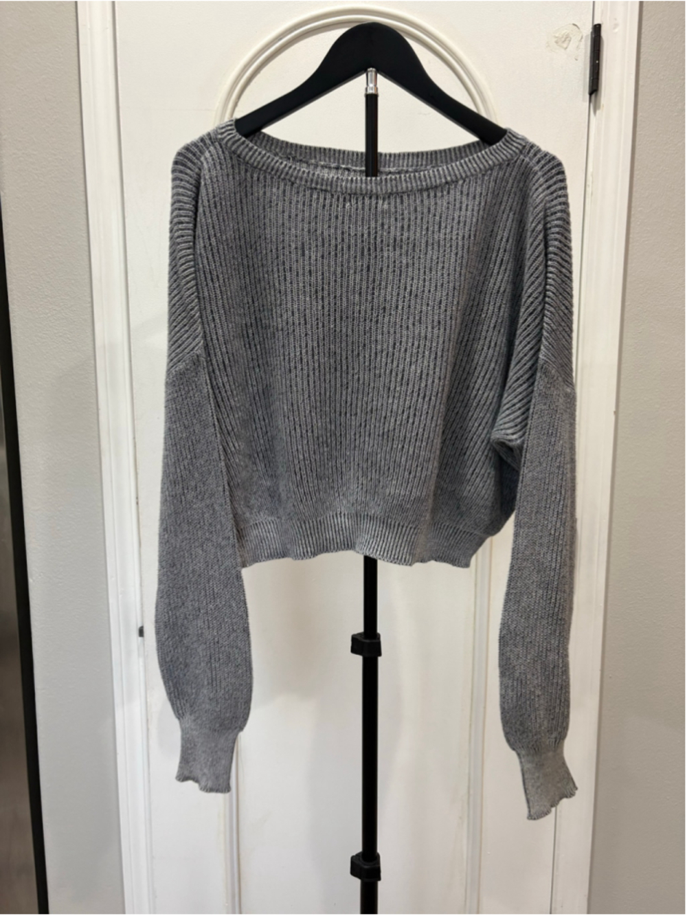 Leith Gray Ribbed Knit Cropped Sweater 100% Cotton Size M